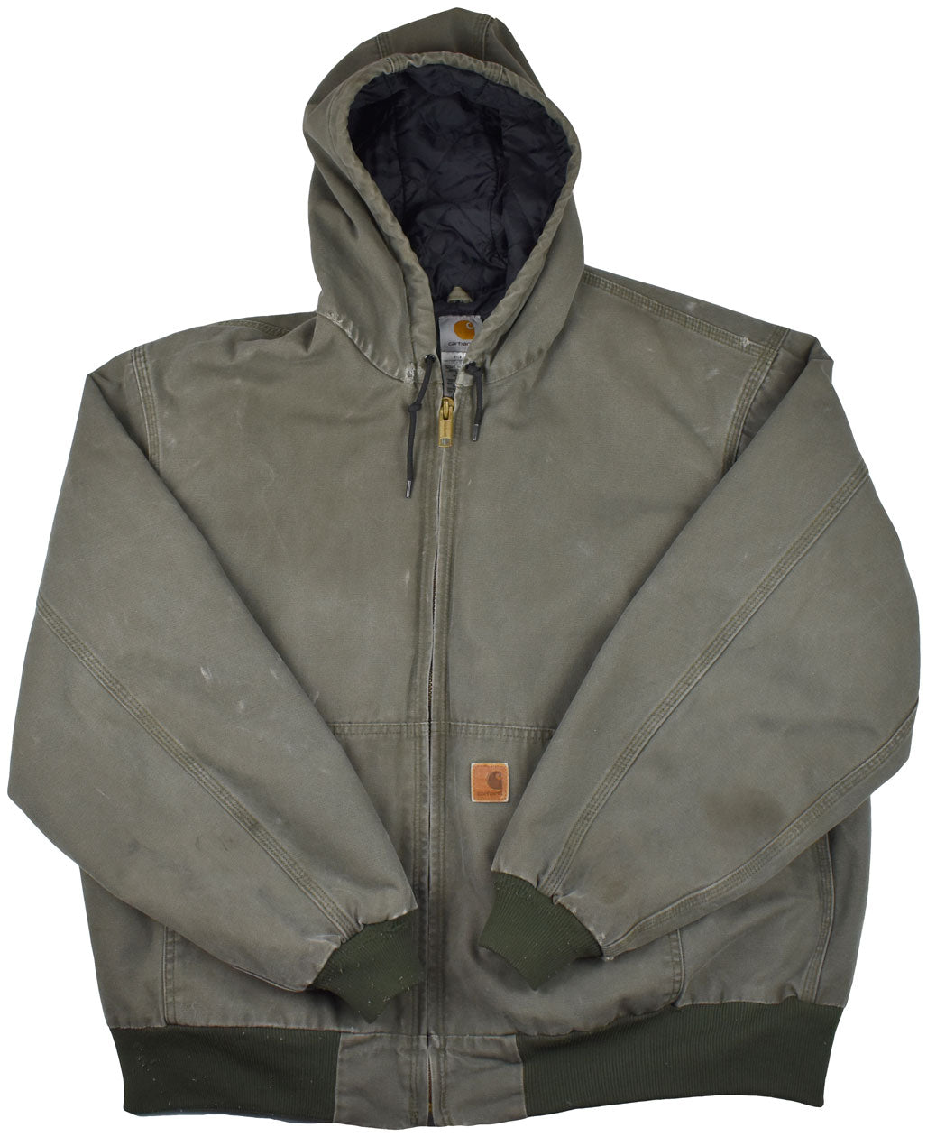 Vintage Carhartt 90s Hooded Work Jacket Vintage Carhartt hooded work jacket with a really cool fade and vintage look. The piece has some holes and stains. Perfect vintage condition.
