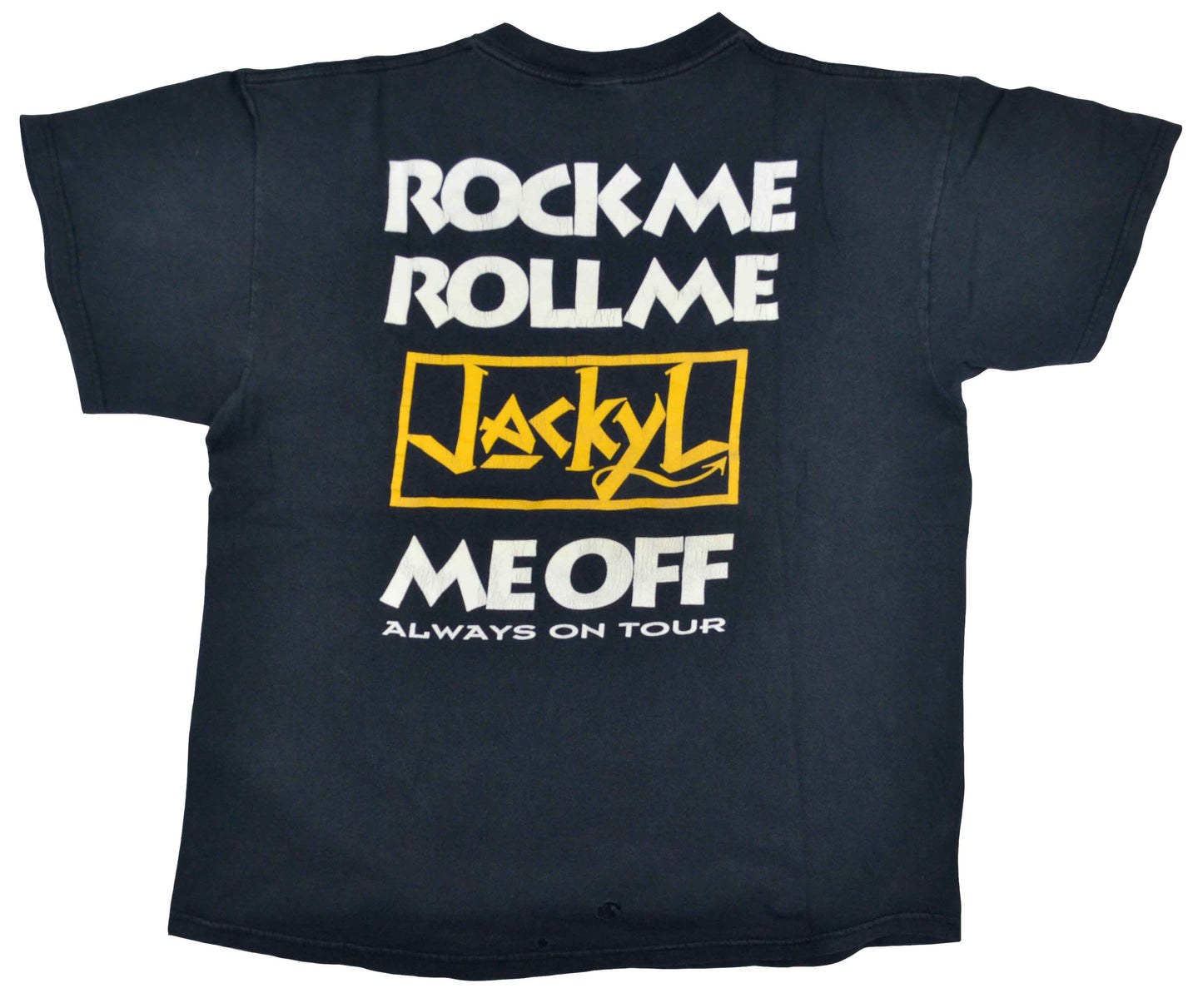 Vintage Band T-Shirt 1993 Jackyl "Rock Me Roll Me" "I was born in the backwoods of a two-bit nowhere town". Do you remember what song this verse is from? If you are from the 90s surely yes. This is the first verse of the band's best known song, "The Lumberjack". The album that this song is part of, “Jackyl”, was certified Platinum in the US in 1992. The shirt presents an incredible look with minor retro damage.
