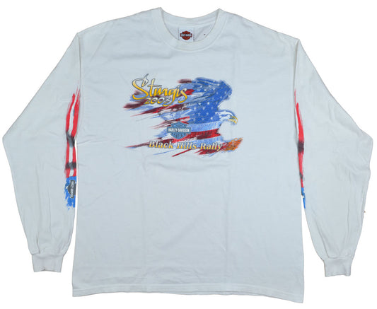 Retro Harley Davidson 2003 "Black Hills Rally" Long-Sleeve Shirt Retro Harley Davidson Long-Sleeve shirt with a cool front graphic and details allover the piece. The shirt has a good vintage look.