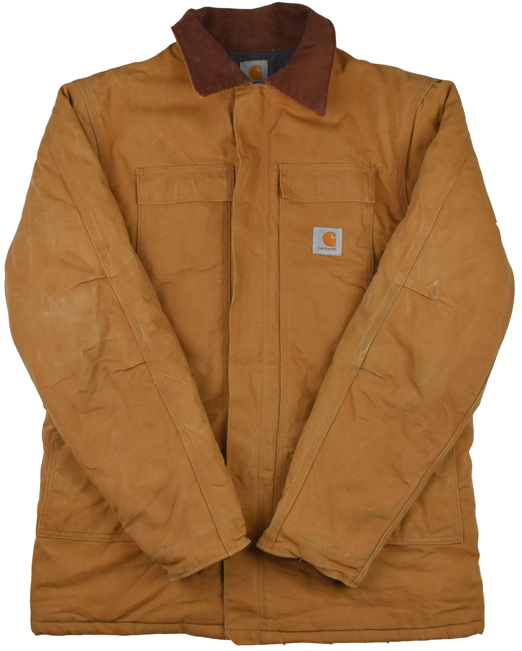 Vintage Carhartt 90s Canvas Trucker Jacket  Vintage Carhartt jacket with some stains and little holes allover the piece. The jacket has a good vintage look.