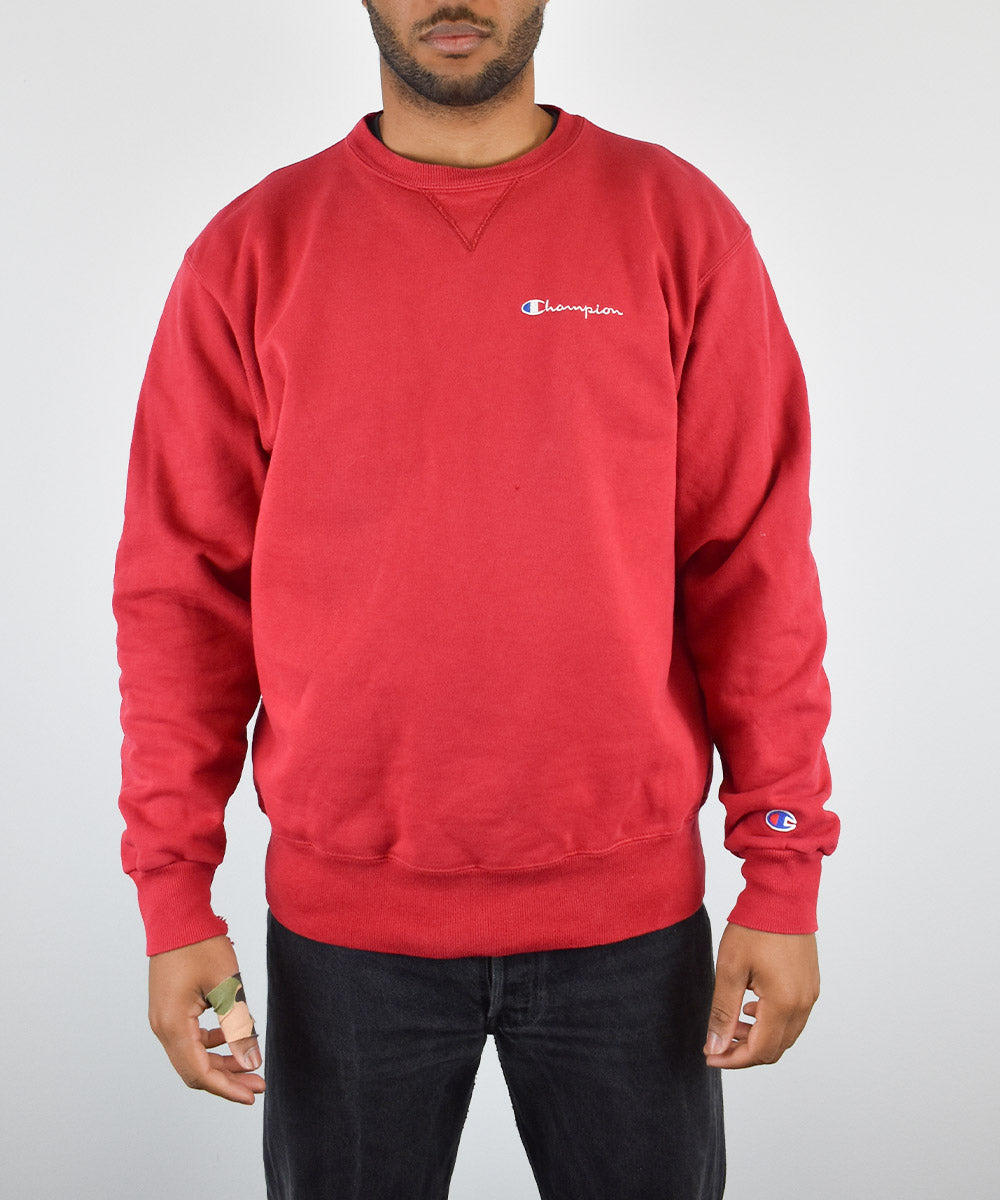 VINTAGE Champion Embroidered Logo Blank Red Crewneck Sweater sz XL