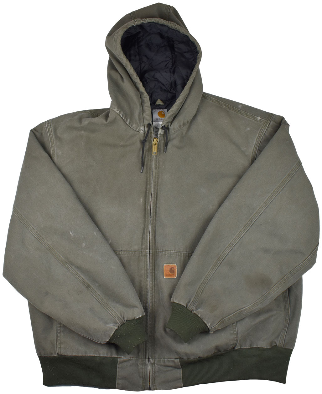 Vintage Carhartt 90s Hooded Work Jacket  Vintage Carhartt hooded work jacket with a really cool fade and vintage look. The piece has some holes and stains. Perfect vintage condition.