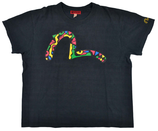 EVISU 00s "Snake Eye Sea" Shirt Evisu was founded in Osaka Japan in 1991 and is named after the Japanese god of prosperity Ebisu. Founded by Hidehiko Yamane, the brand specializes in producing denim wear through traditional, labor-intensive methods. Piece of Japanese clothing history.