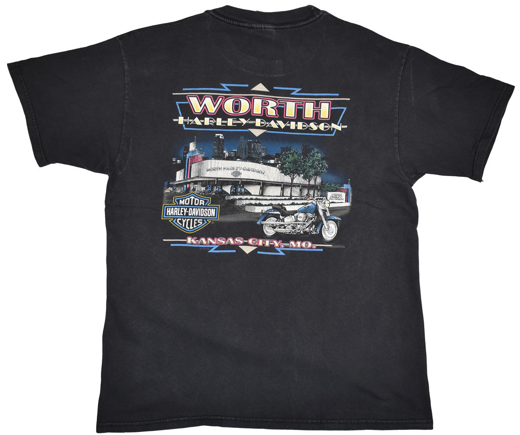 Vintage Harley Davidson 1997 "Worth The Wait" Shirt  Vintage Harley Davidson shirt with really cool front and back graphics. The shirt has a really good vintage look. See photos for a detailed look. 