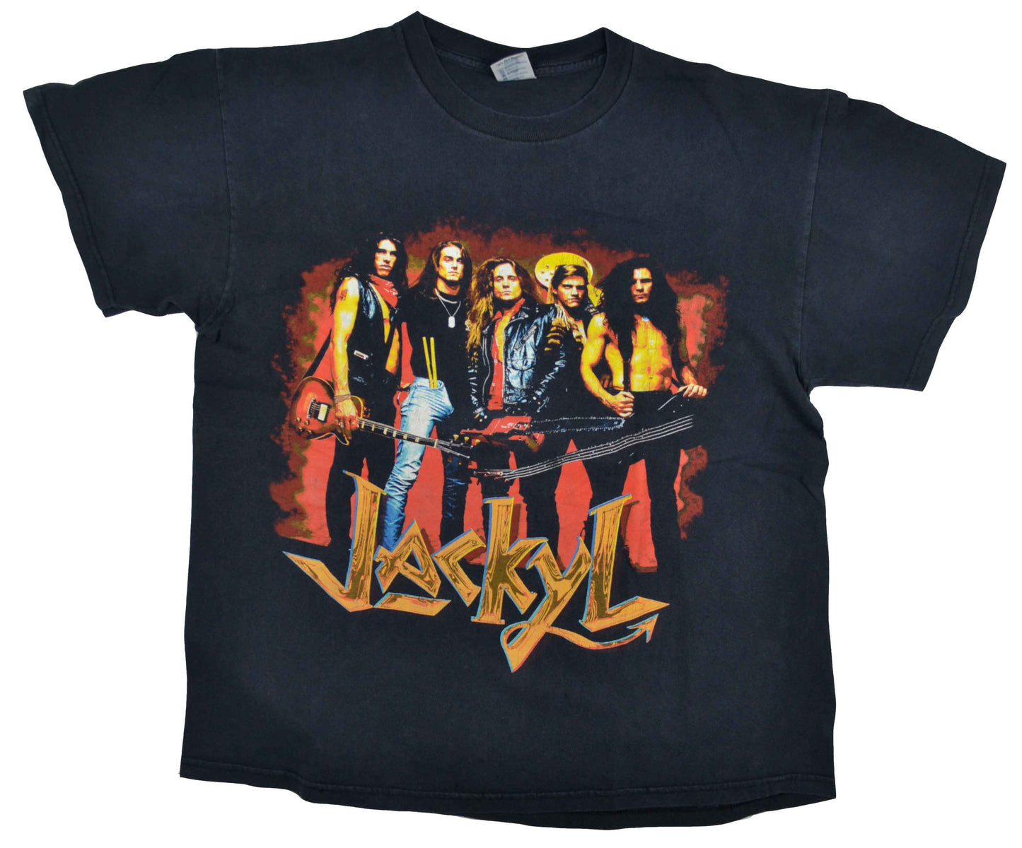Vintage Band T-Shirt 1993 Jackyl "Rock Me Roll Me"  "I was born in the backwoods of a two-bit nowhere town". Do you remember what song this verse is from? If you are from the 90s surely yes. This is the first verse of the band's best known song, "The Lumberjack". The album that this song is part of, “Jackyl”, was certified Platinum in the US in 1992. The shirt presents an incredible look with minor retro damage.