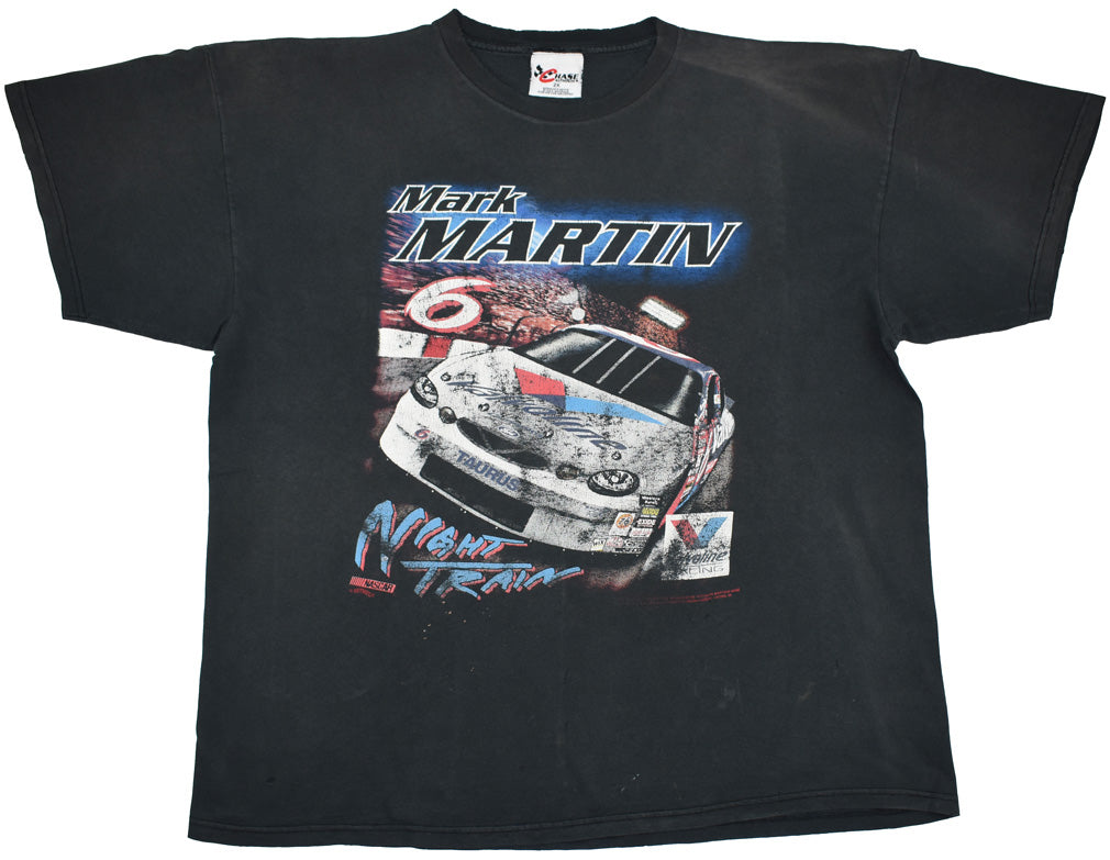 Vintage Nascar 00s Mark Martin "Night Train" Shirt  Vintage Nascar shirt from the American drive Mark Martin. The shirt has a really good vintage look and crazy vintage details. Some distressed and stains on the piece. See photos for a detailed look.