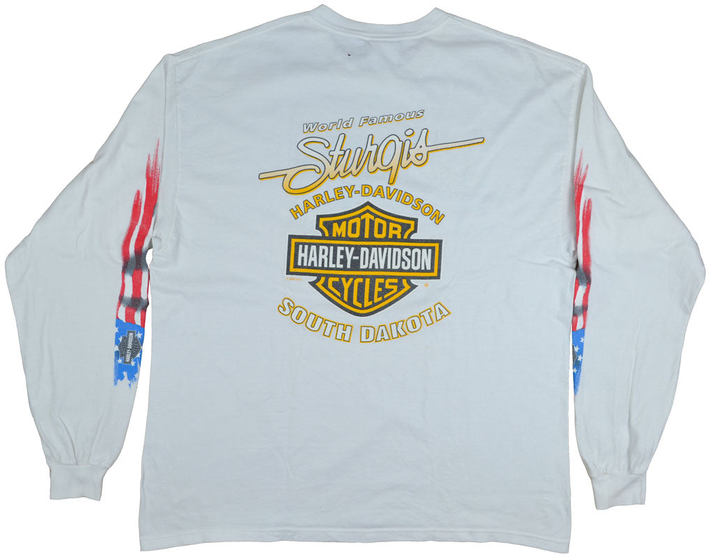 Retro Harley Davidson 2003 "Black Hills Rally" Long-Sleeve Shirt  Retro Harley Davidson Long-Sleeve shirt with a cool front graphic and details allover the piece. The shirt has a good vintage look. 